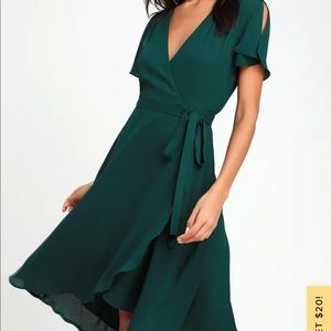 Lulu’s Rise to the Occasion Emerald Green Midi Wrap Dress